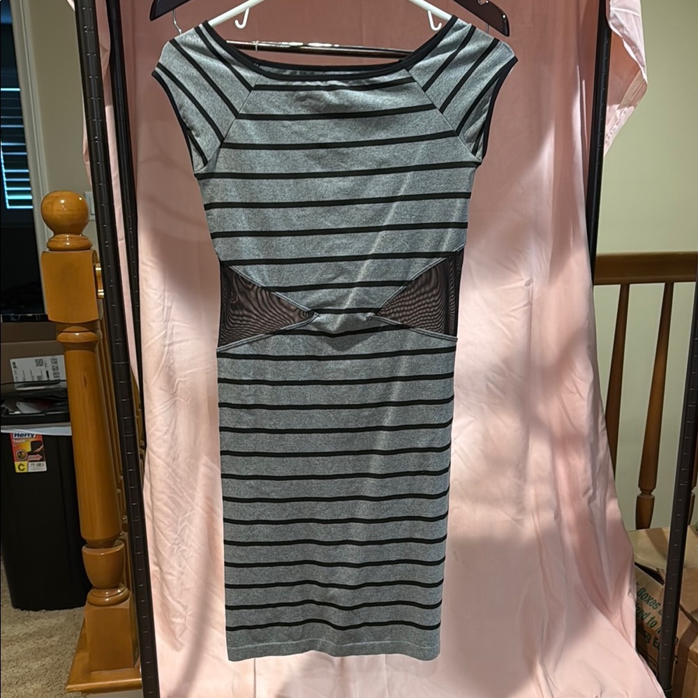 Striped Gray Dress with Mesh Detail